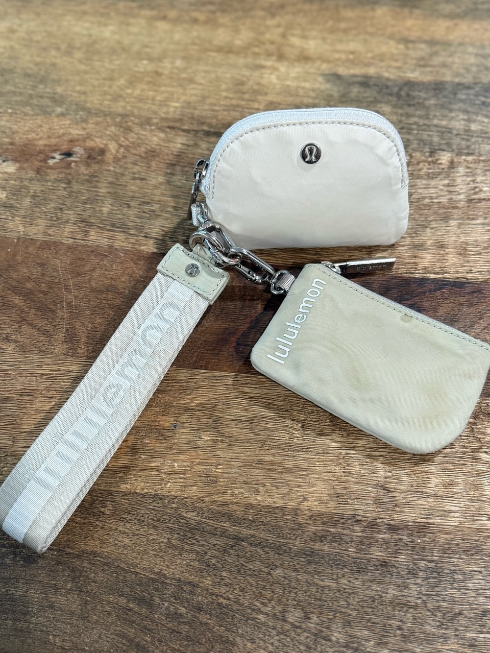 lululemon athletica Cream Wristlet Keychain Pouch Set